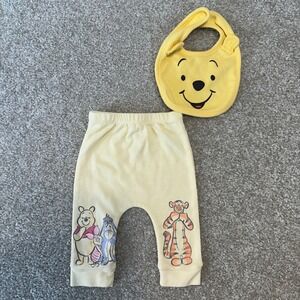 Disney Baby Winnie The Pooh Pants & Bib Set Yellow 0-3M Outfit